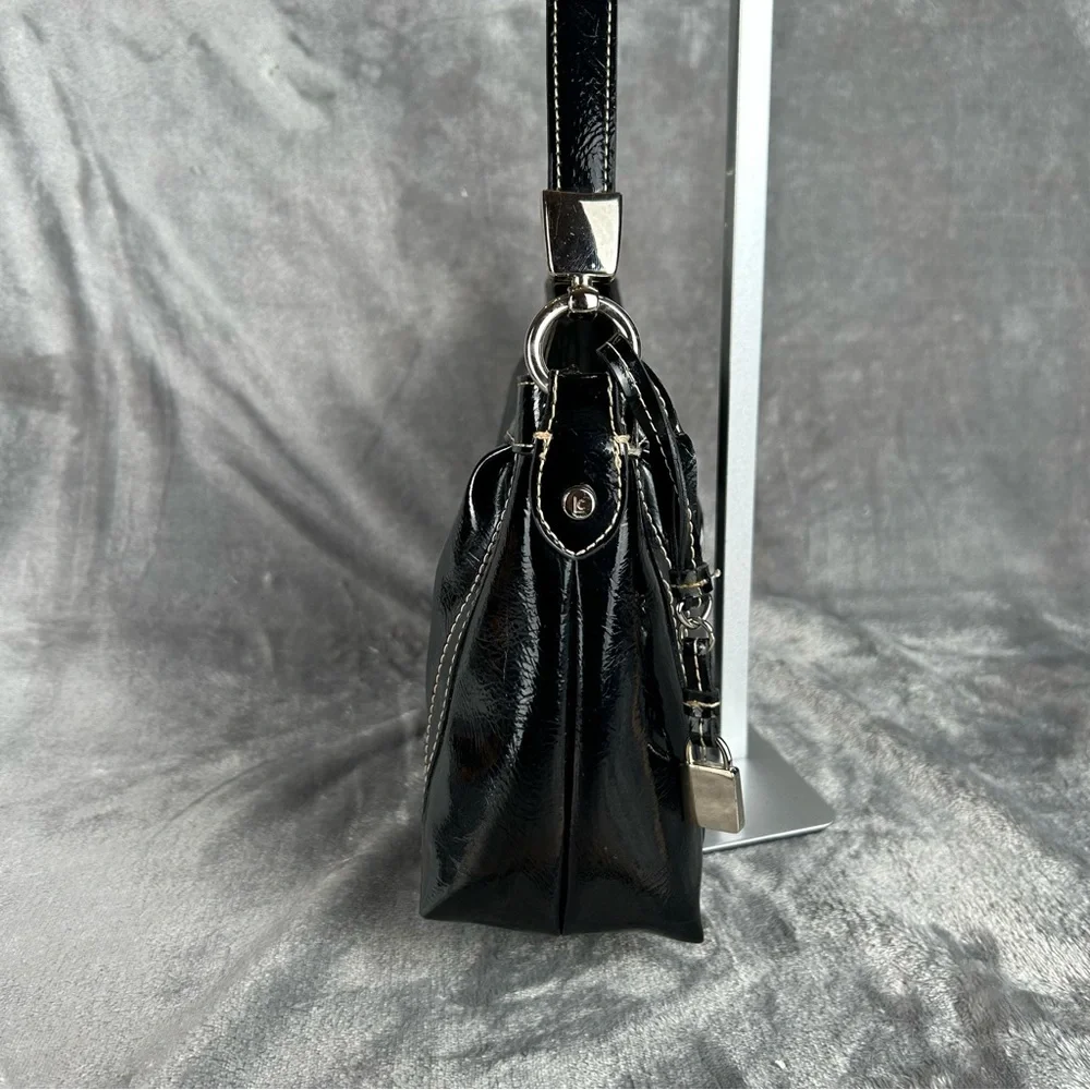 Vintage Liz‎ Claiborne Y2K Shoulder Bag Black Faux Patent Leather Bag